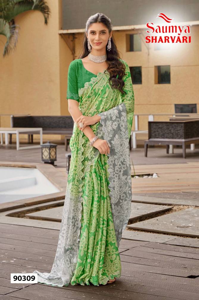 Sharvari By Saumya Designer Border Printed Saree Suppliers In India